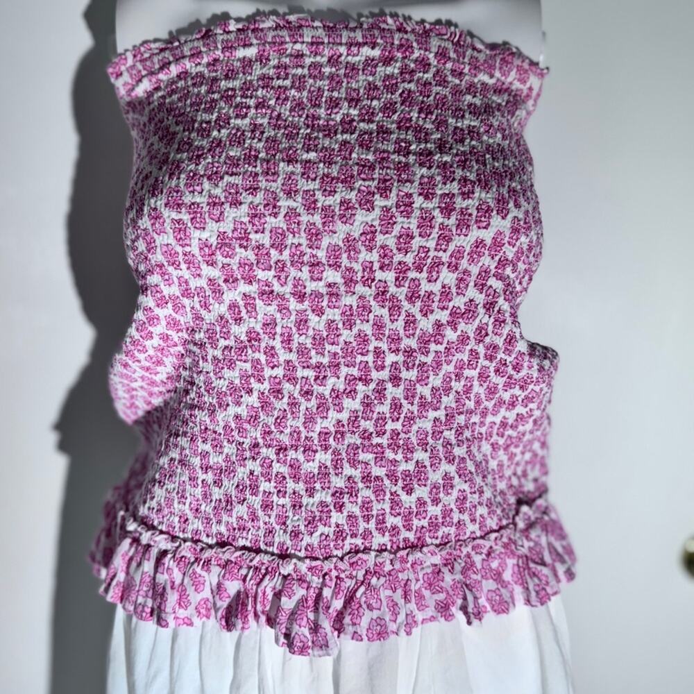 Billabong Pink Floral Smocked Strapless Top – Size S